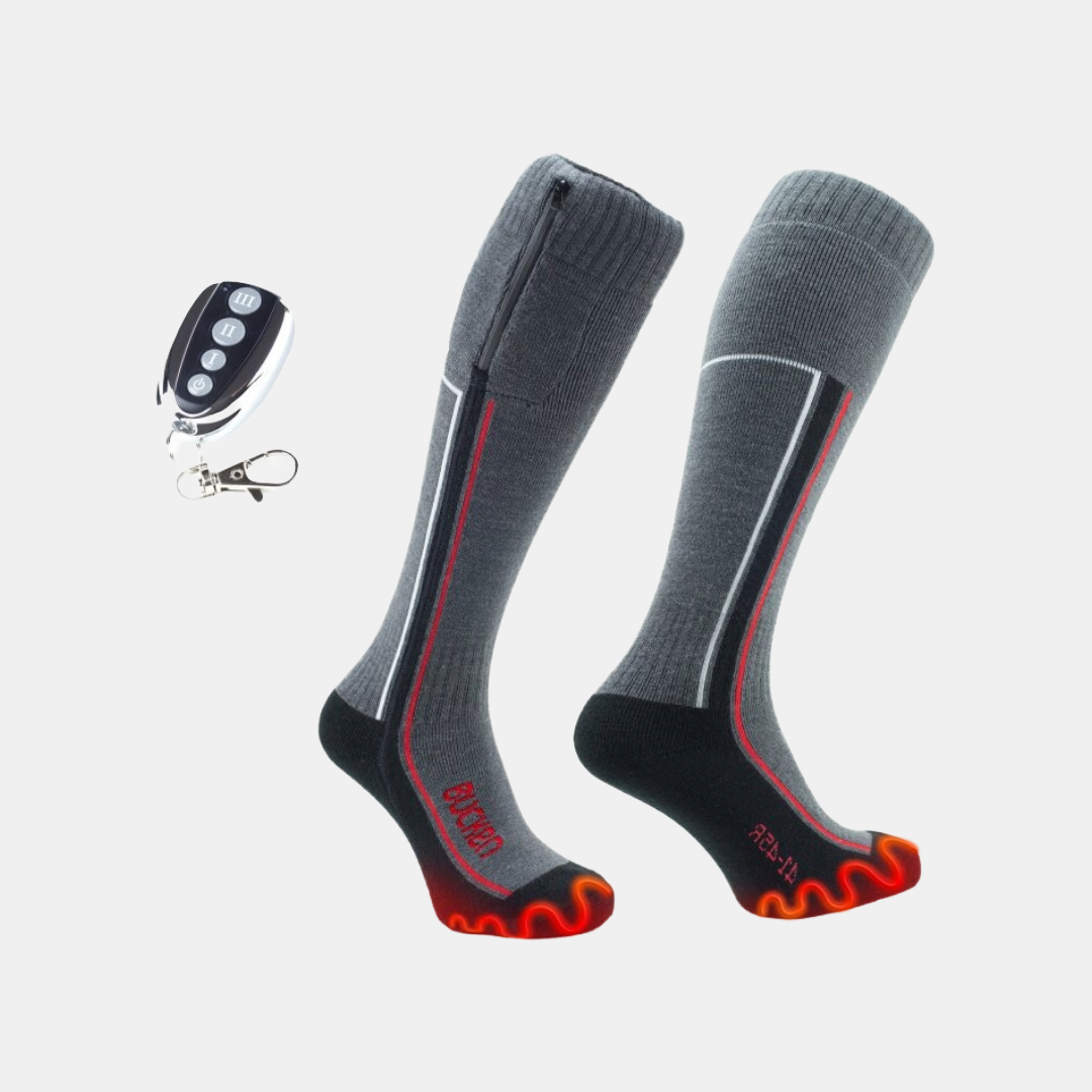 Bucken – Lämmitettävät sukat merinovillalla, kaukosäätimellä, paristoilla ja USB-latauksella