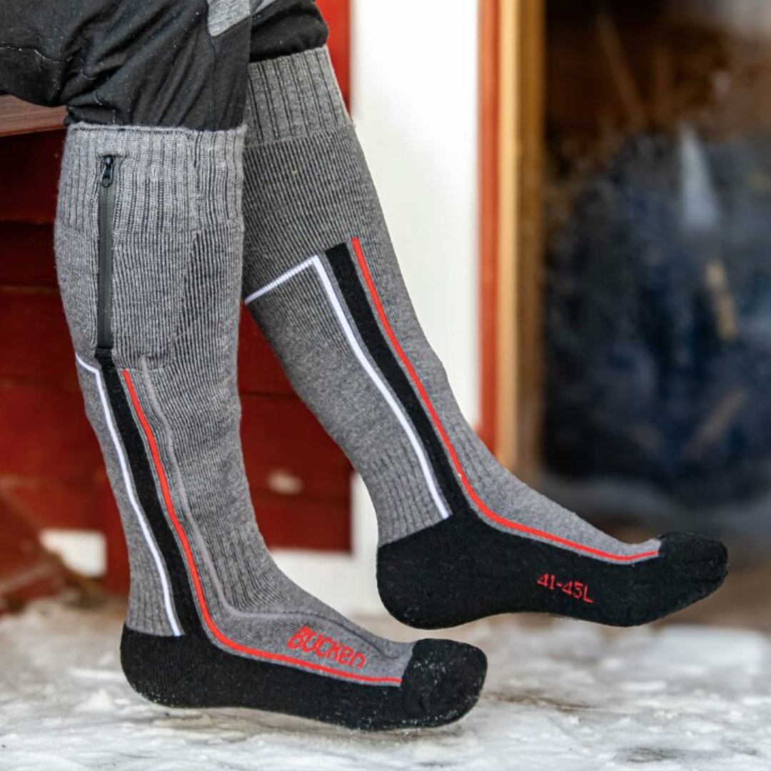 Bucken – Lämmitettävät sukat merinovillalla, kaukosäätimellä, paristoilla ja USB-latauksella